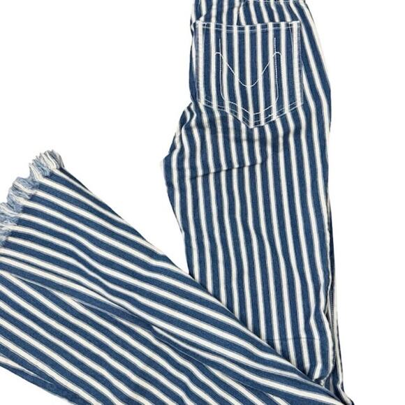 Show Me Your Mumu Womens Berkeley Bell Bottoms Striped Raw Hem Blue Size XS - Picture 6 of 14